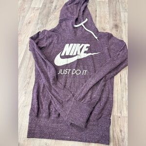 Nike Just Do It Pullover Hoodie Women’s Small Burgundy Plum Swoosh Logo Vintage